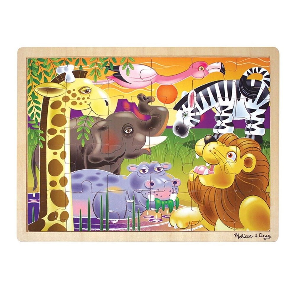 Melissa & Doug Wooden Jigsaw Tray Puzzle African Plains Animals 24 pieces
